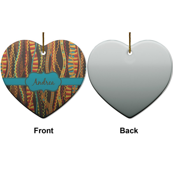 Tribal Ribbons Ceramic Flat Ornament - Heart Front & Back (APPROVAL)
