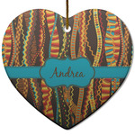Tribal Ribbons Heart Ceramic Ornament w/ Name or Text