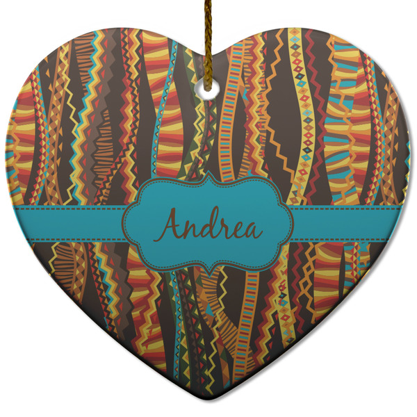 Custom Tribal Ribbons Heart Ceramic Ornament w/ Name or Text
