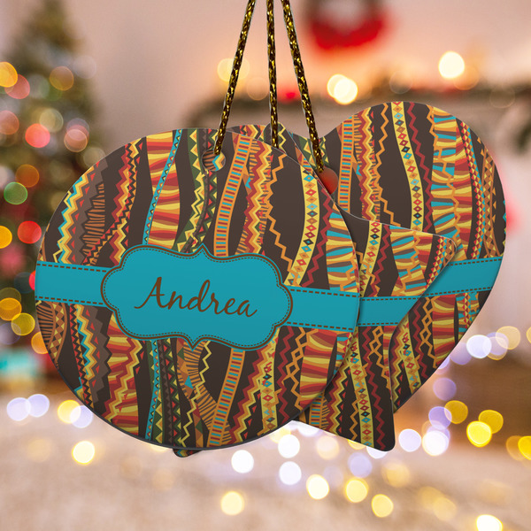 Custom Tribal Ribbons Ceramic Ornament w/ Name or Text