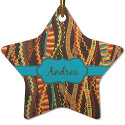 Tribal Ribbons Star Ceramic Ornament w/ Name or Text