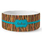 Tribal Ribbons Ceramic Dog Bowl - Large (Personalized)