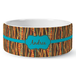 Tribal Ribbons Ceramic Dog Bowl - Medium (Personalized)