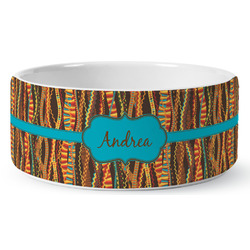 Tribal Ribbons Ceramic Dog Bowl - Large (Personalized)