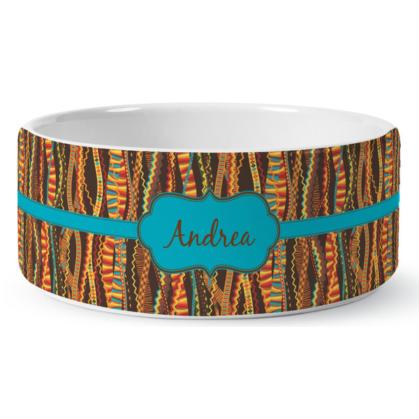Custom Tribal Ribbons Ceramic Dog Bowl - Large (Personalized)