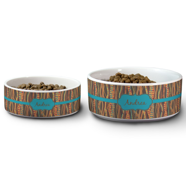 Tribal Ribbons Ceramic Dog Bowls - Size Comparison