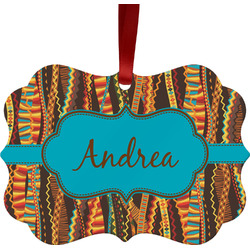 Tribal Ribbons Metal Frame Ornament - Double Sided w/ Name or Text