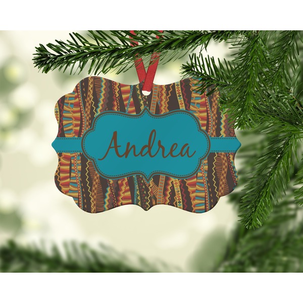 Tribal Ribbons Christmas Ornament (On Tree)