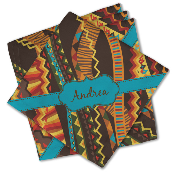 Custom Tribal Ribbons Cloth Cocktail Napkins - Set of 4 w/ Name or Text