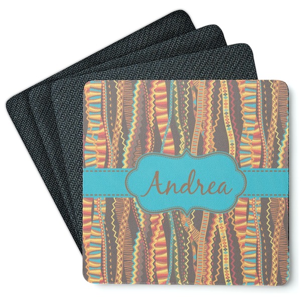 Custom Tribal Ribbons Square Rubber Backed Coasters - Set of 4 (Personalized)