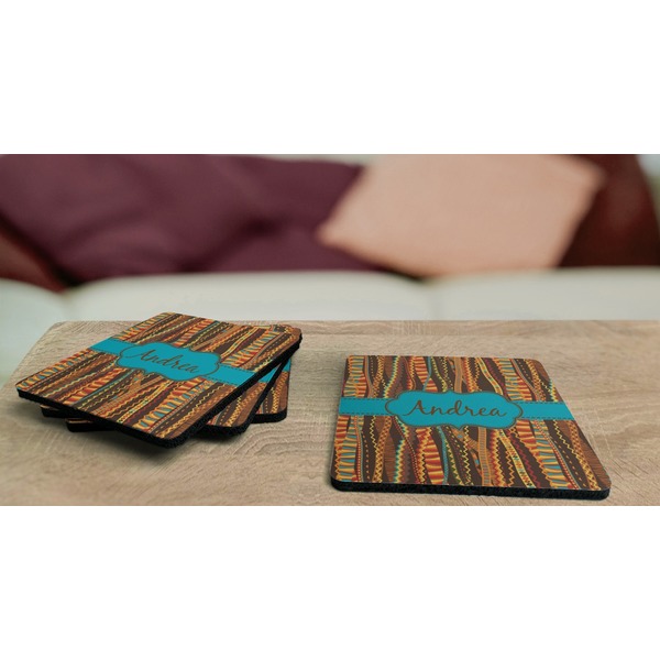 Tribal Ribbons Coaster Rubber Back - On Coffee Table