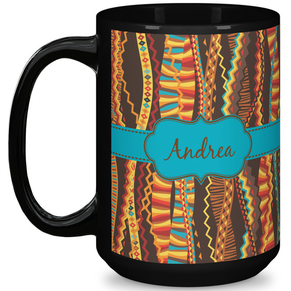 Custom Tribal Ribbons 15 Oz Coffee Mug - Black (Personalized)
