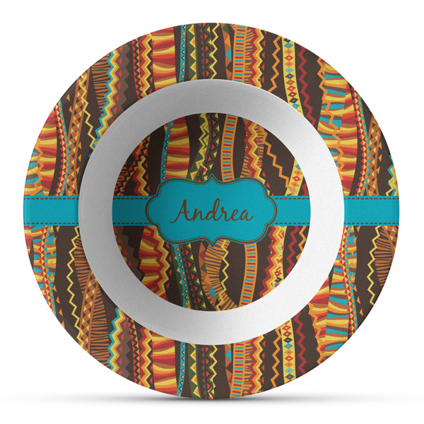 Custom Tribal Ribbons Plastic Bowl - Microwave Safe - Composite Polymer (Personalized)