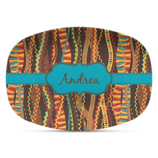 Custom Tribal Ribbons Plastic Platter - Microwave & Oven Safe Composite Polymer (Personalized)