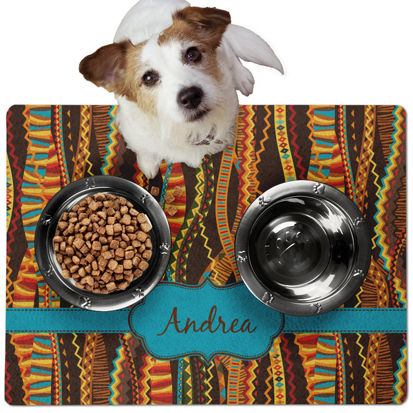 Custom Tribal Ribbons Dog Food Mat - Medium w/ Name or Text
