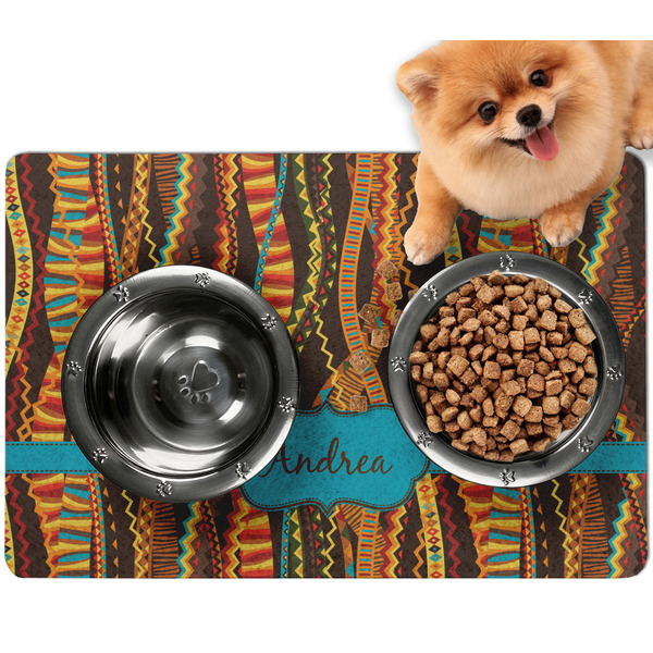 Custom Tribal Ribbons Dog Food Mat - Small w/ Name or Text