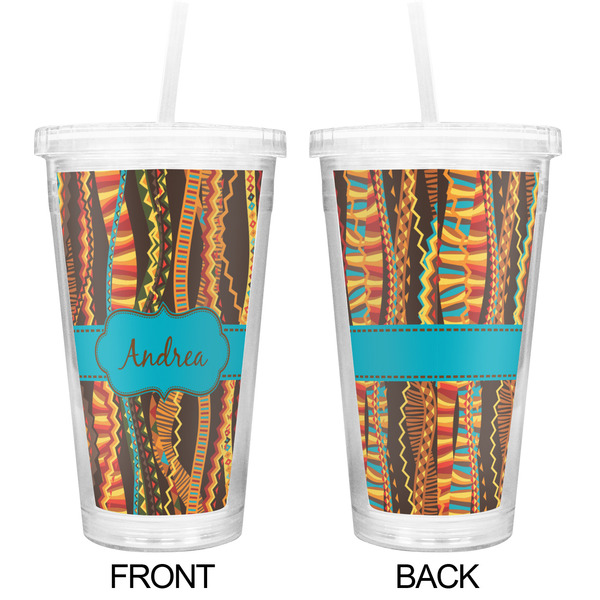 Tribal Ribbons Double Wall Tumbler with Straw - Approval