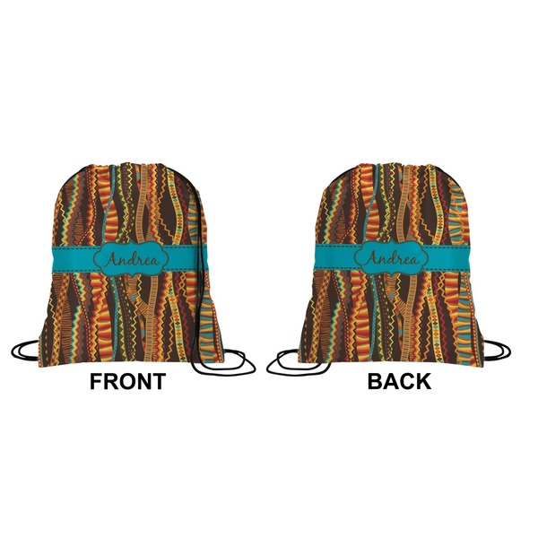 Tribal Ribbons Drawstring Backpack Front & Back Small