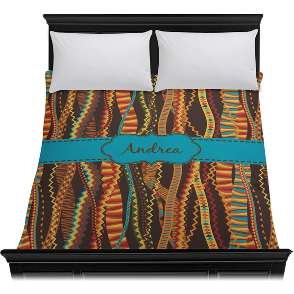 Tribal Ribbons Duvet Cover - Queen - On Bed - No Prop