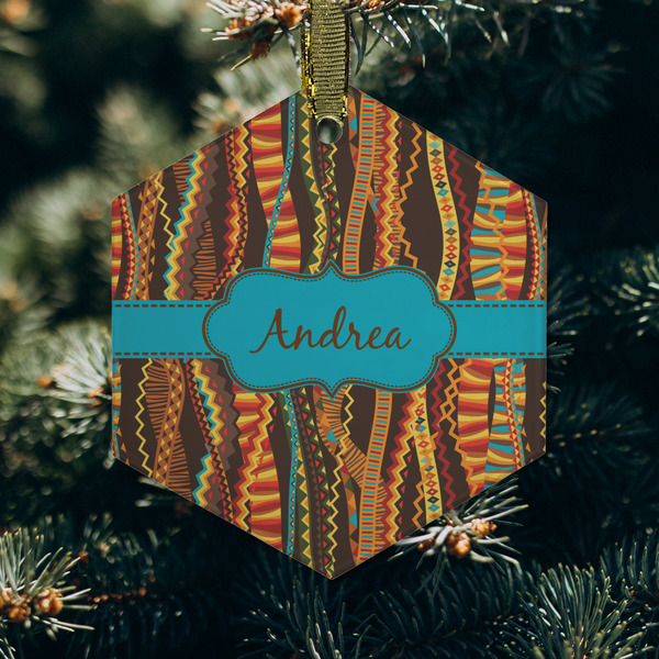 Tribal Ribbons Frosted Glass Ornament - Hexagon (Lifestyle)