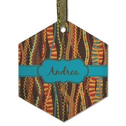 Tribal Ribbons Flat Glass Ornament - Hexagon w/ Name or Text