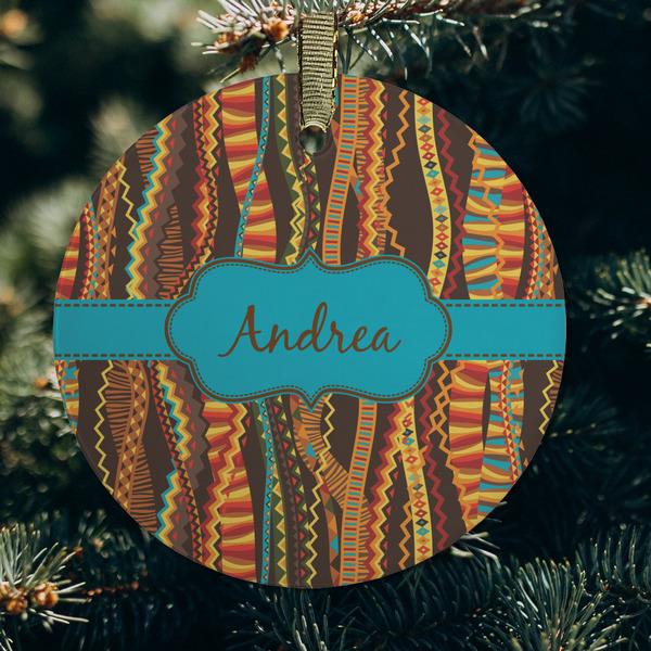 Tribal Ribbons Frosted Glass Ornament - Round (Lifestyle)