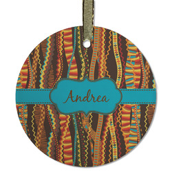 Tribal Ribbons Flat Glass Ornament - Round w/ Name or Text