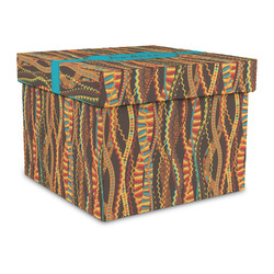 Tribal Ribbons Gift Box with Lid - Canvas Wrapped - Large (Personalized)