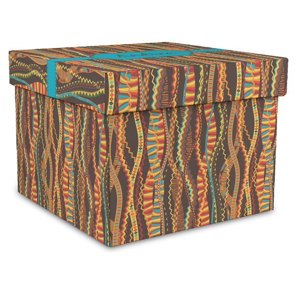 Custom Tribal Ribbons Gift Box with Lid - Canvas Wrapped - X-Large (Personalized)