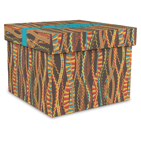 Custom Tribal Ribbons Gift Box with Lid - Canvas Wrapped - XX-Large (Personalized)