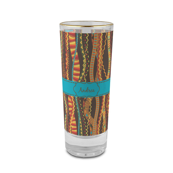 Custom Tribal Ribbons 2 oz Shot Glass -  Glass with Gold Rim - Set of 4 (Personalized)