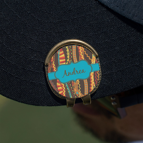 Tribal Ribbons Golf Ball Marker Hat Clip - Gold - On Hat