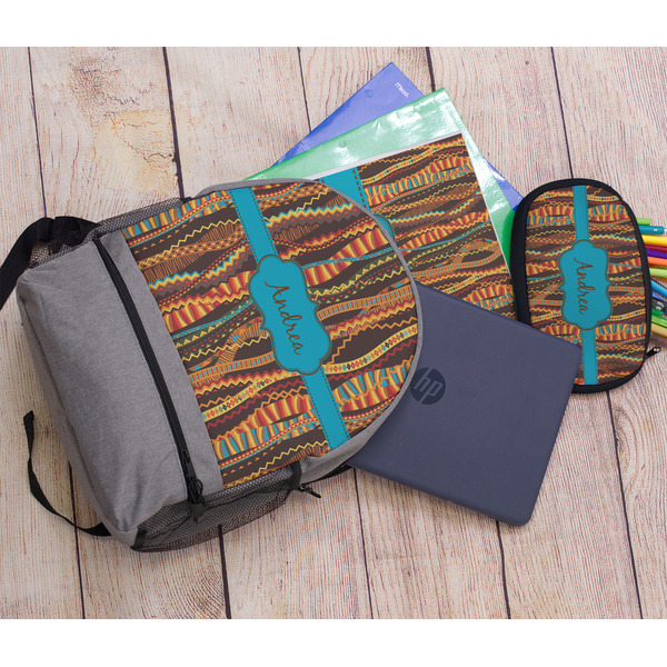 Tribal Ribbons Large Backpack - Gray - With Stuff