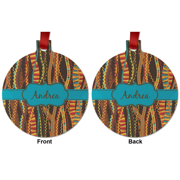 Tribal Ribbons Metal Ball Ornament - Front and Back