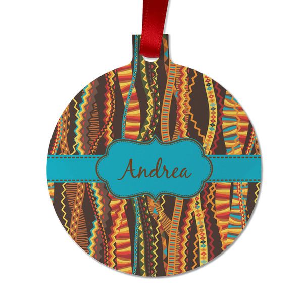 Custom Tribal Ribbons Metal Ball Ornament - Double Sided w/ Name or Text