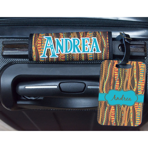 Tribal Ribbons Metal Luggage Tag & Handle Wrap - In Context
