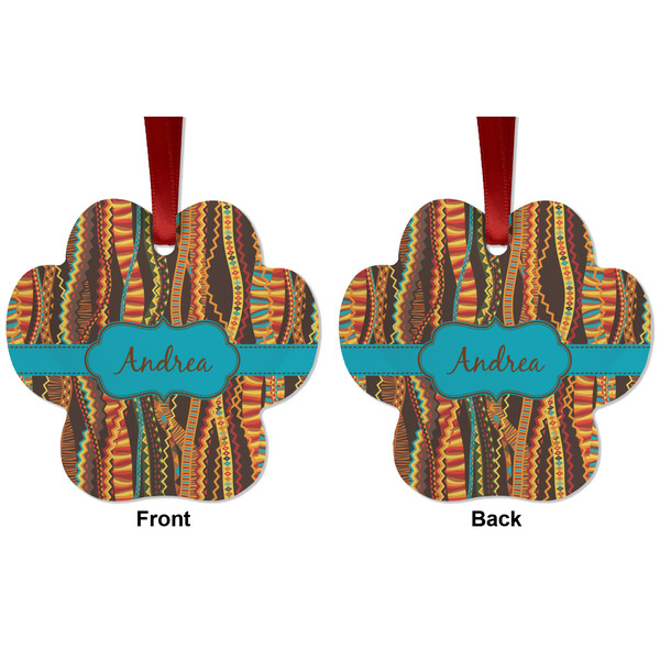Tribal Ribbons Metal Paw Ornament - Front and Back