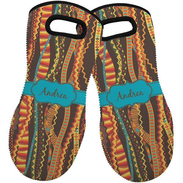 Custom Tribal Ribbons Neoprene Oven Mitts - Set of 2 w/ Name or Text