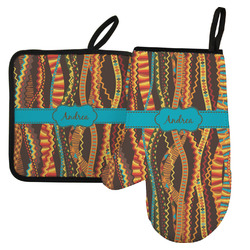Tribal Ribbons Left Oven Mitt & Pot Holder Set w/ Name or Text