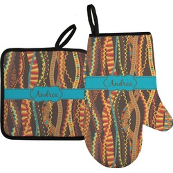 Tribal Ribbons Oven Mitt & Pot Holder Set w/ Name or Text