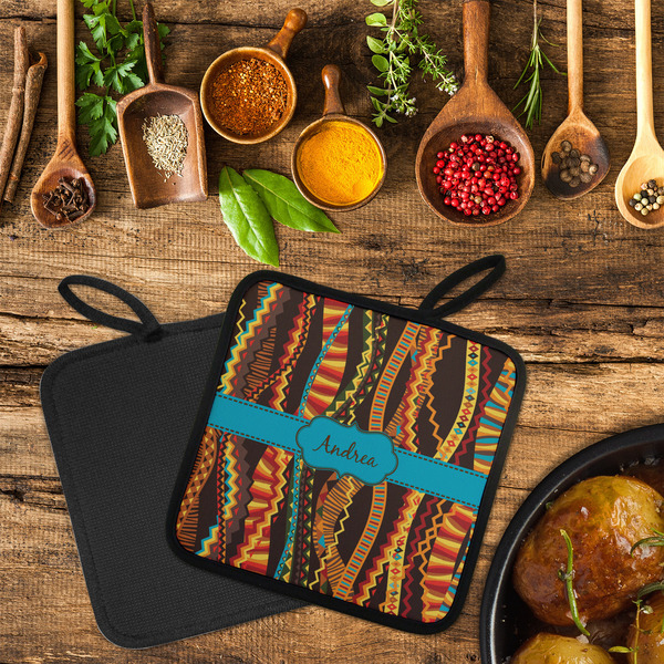 Tribal Ribbons Neoprene Pot Holder - Set of 2  LIFESTYLE (Flatlay)