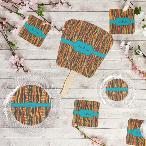 Tribal Ribbons Party Supplies Combination Image - All items - Plates, Coasters, Fans