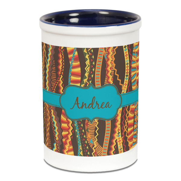 Custom Tribal Ribbons Ceramic Pencil Holders - Blue