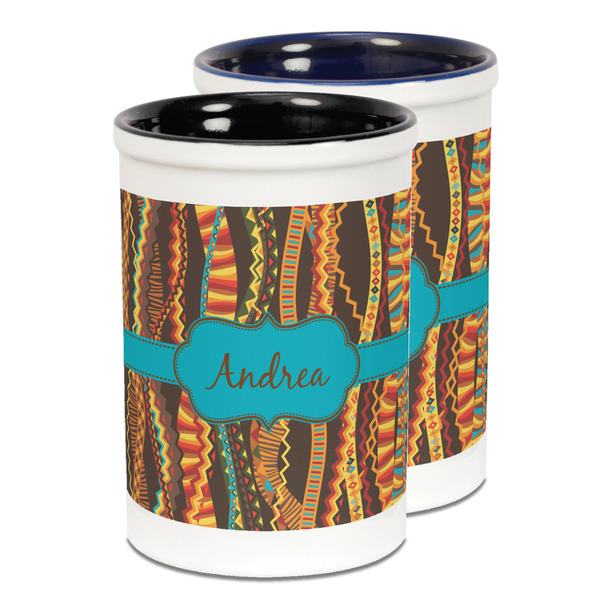 Custom Tribal Ribbons Ceramic Pencil Holder - Large