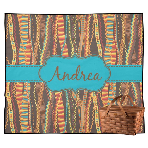 Custom Tribal Ribbons Outdoor Picnic Blanket (Personalized)