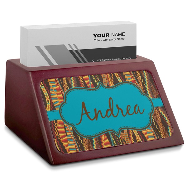 Custom Tribal Ribbons Red Mahogany Business Card Holder (Personalized)