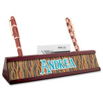 Tribal Ribbons Red Mahogany Nameplate with Business Card Holder (Personalized)
