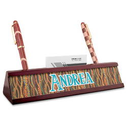 Tribal Ribbons Red Mahogany Nameplate with Business Card Holder (Personalized)