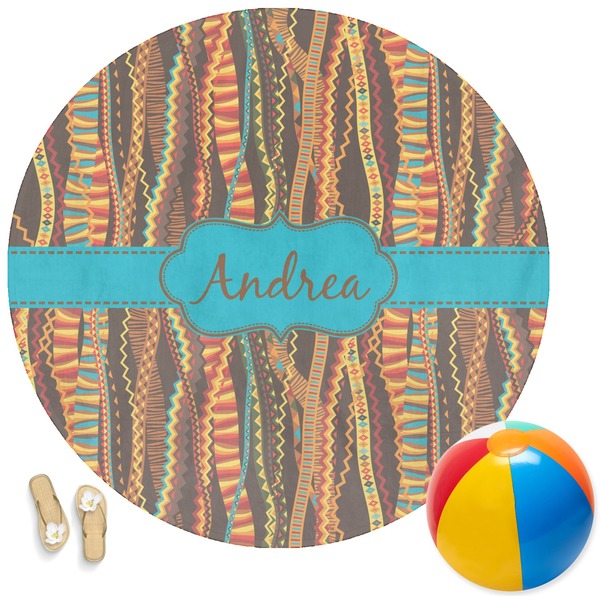 Custom Tribal Ribbons Round Beach Towel (Personalized)