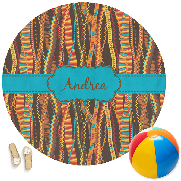 Custom Tribal Ribbons Round Beach Towel (Personalized)